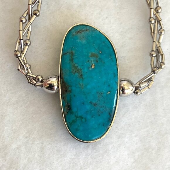 Sterling Silver 925 SWS Reversible Green Blue Turquoise Braided Chain Necklace - Picture 4 of 16